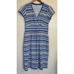 Boden Dress Women 8 Blue Floral Stretch Midi Summer Chic Picnic Outdoor Preppy
